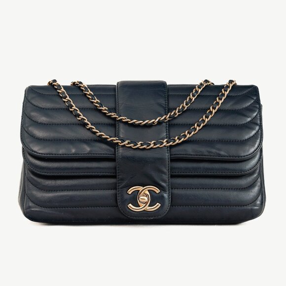 Chanel Vintage Mademoiselle Midnight-Blue Horizontal-Quilt Flap Bag - Picture 1 of 16